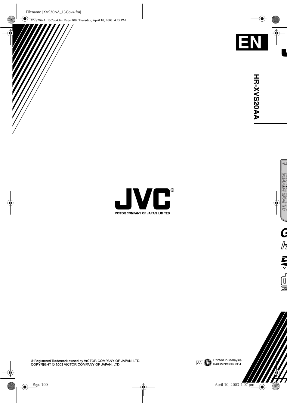 Hr-xvs20aa | JVC LPT0762-001B User Manual | Page 100 / 100