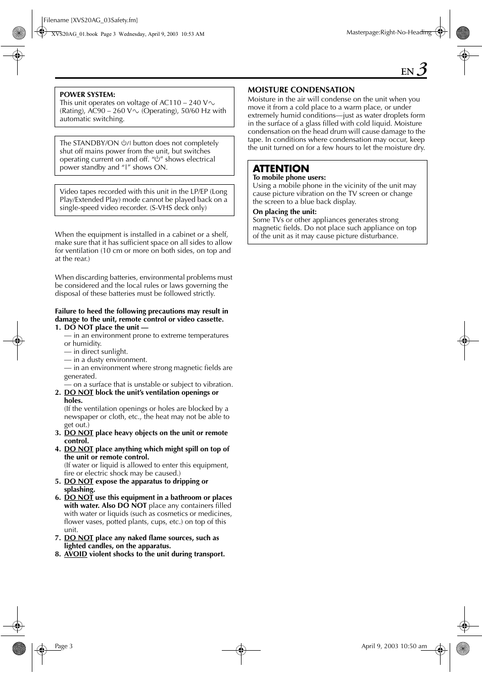 Attention | JVC LPT0762-001B User Manual | Page 3 / 100