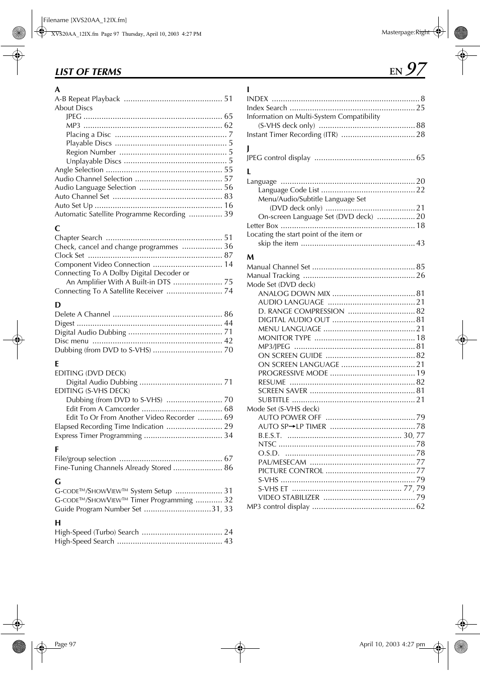 List of terms | JVC LPT0762-001B User Manual | Page 97 / 100