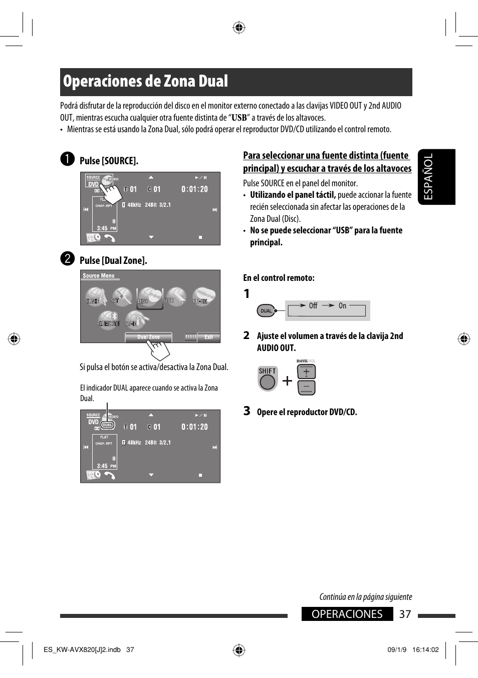 Operaciones de zona dual | JVC KW-AVX820 User Manual | Page 105 / 207