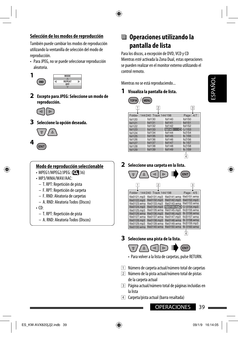 Operaciones utilizando la pantalla de lista, 39 operaciones español | JVC KW-AVX820 User Manual | Page 107 / 207