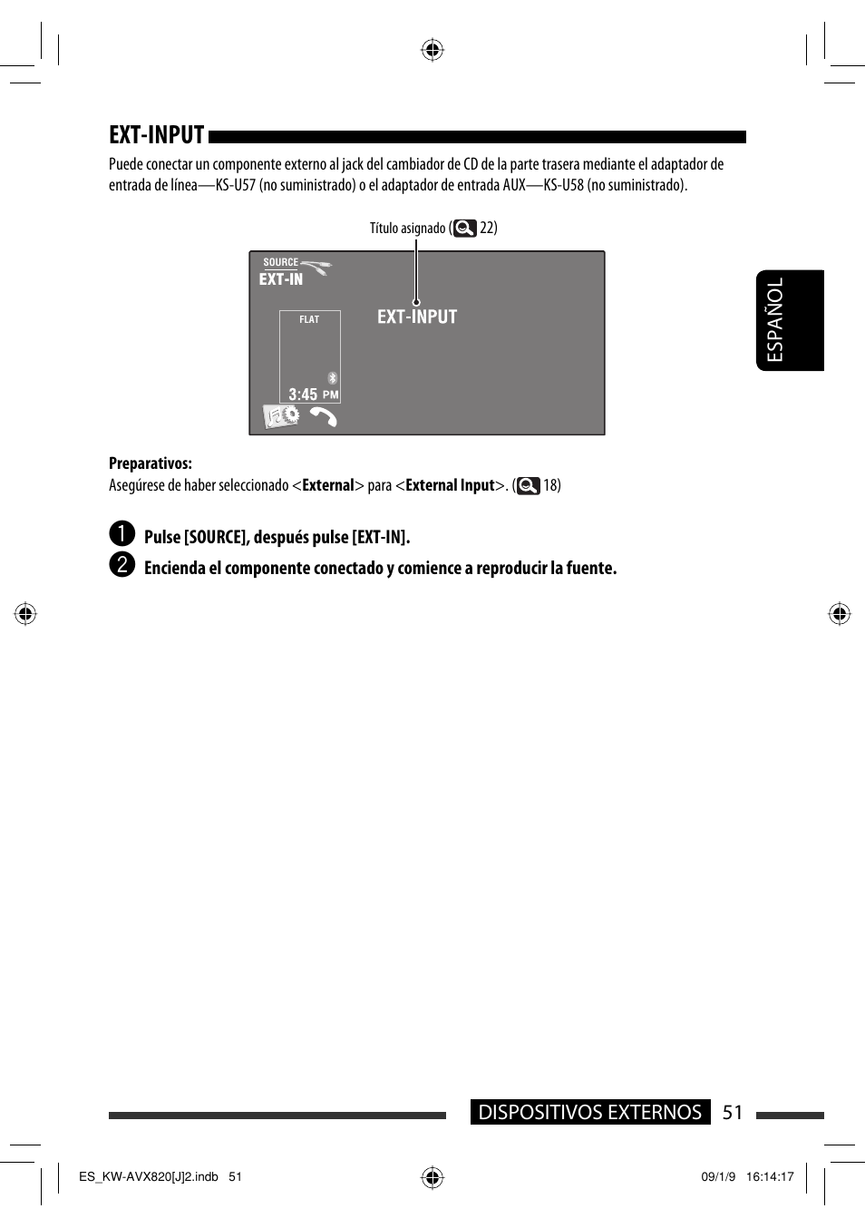 Ext-input, 51 dispositivos externos español | JVC KW-AVX820 User Manual | Page 119 / 207