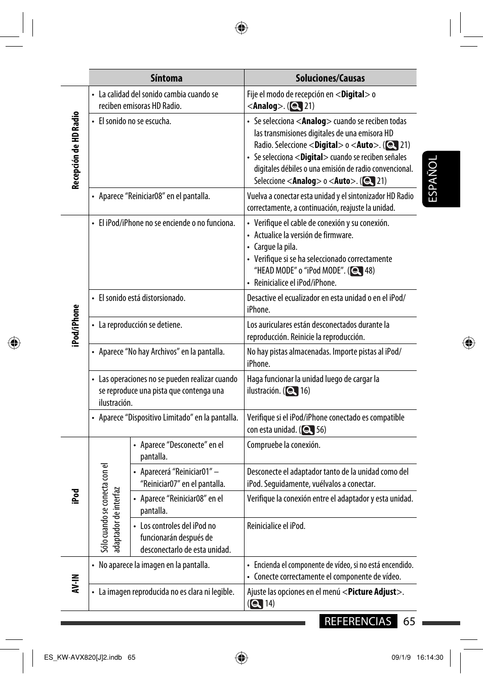 65 referencias español | JVC KW-AVX820 User Manual | Page 133 / 207