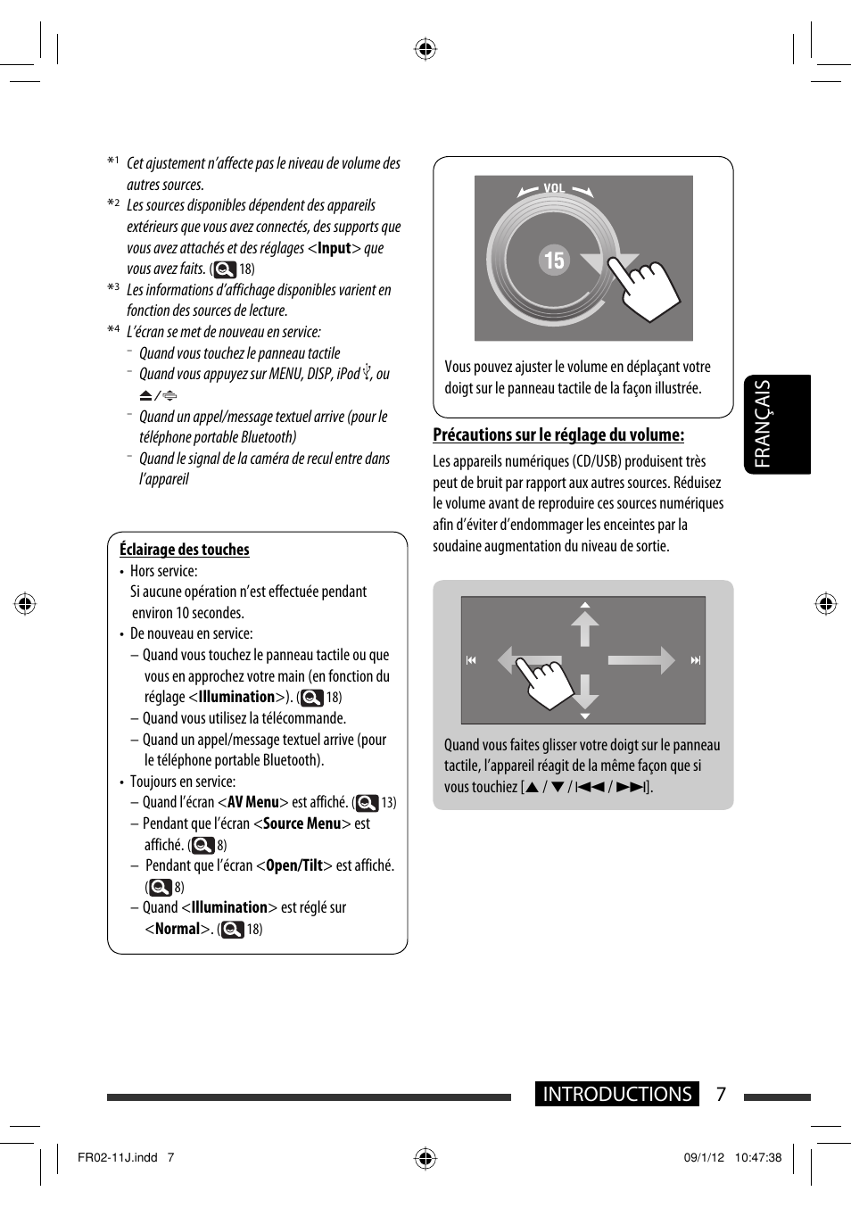 7introductions français, Précautions sur le réglage du volume | JVC KW-AVX820 User Manual | Page 143 / 207