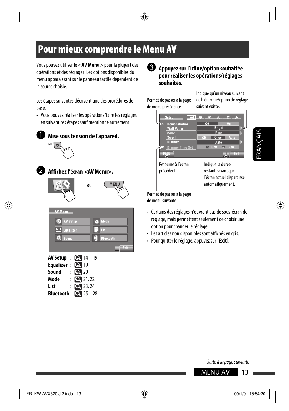 Pour mieux comprendre le menu av, 13 menu av français | JVC KW-AVX820 User Manual | Page 149 / 207