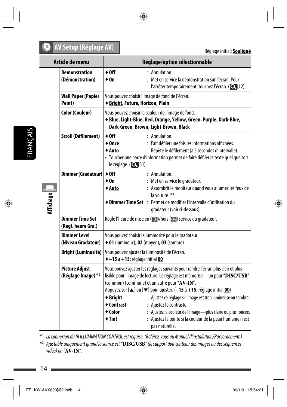 Av setup (réglage av), 14 français | JVC KW-AVX820 User Manual | Page 150 / 207