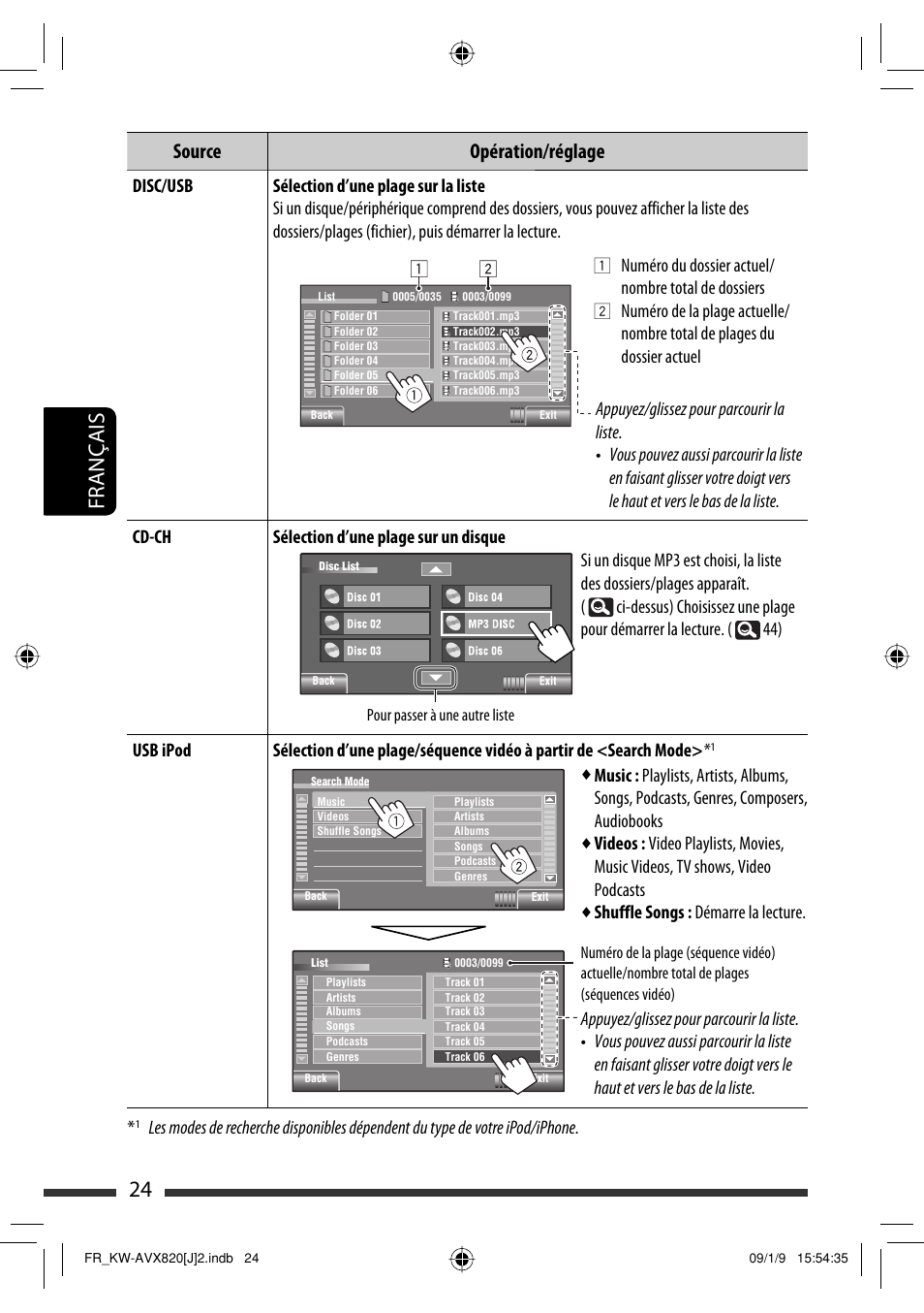 24 français, Source opération/réglage | JVC KW-AVX820 User Manual | Page 160 / 207