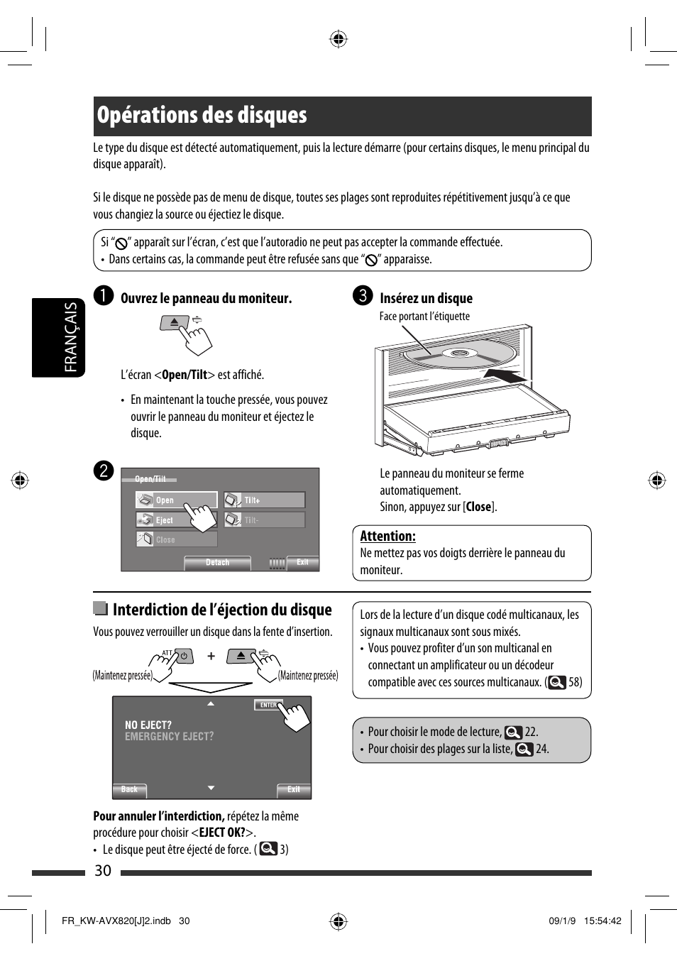 Opérations des disques, Interdiction de l’éjection du disque | JVC KW-AVX820 User Manual | Page 166 / 207