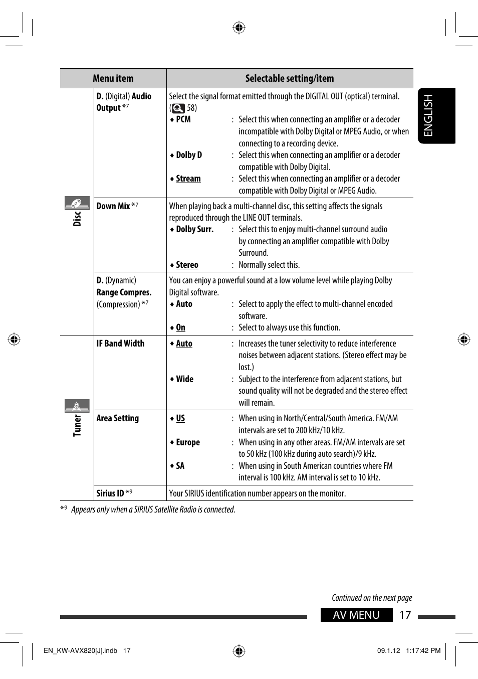 17 av menu english | JVC KW-AVX820 User Manual | Page 17 / 207