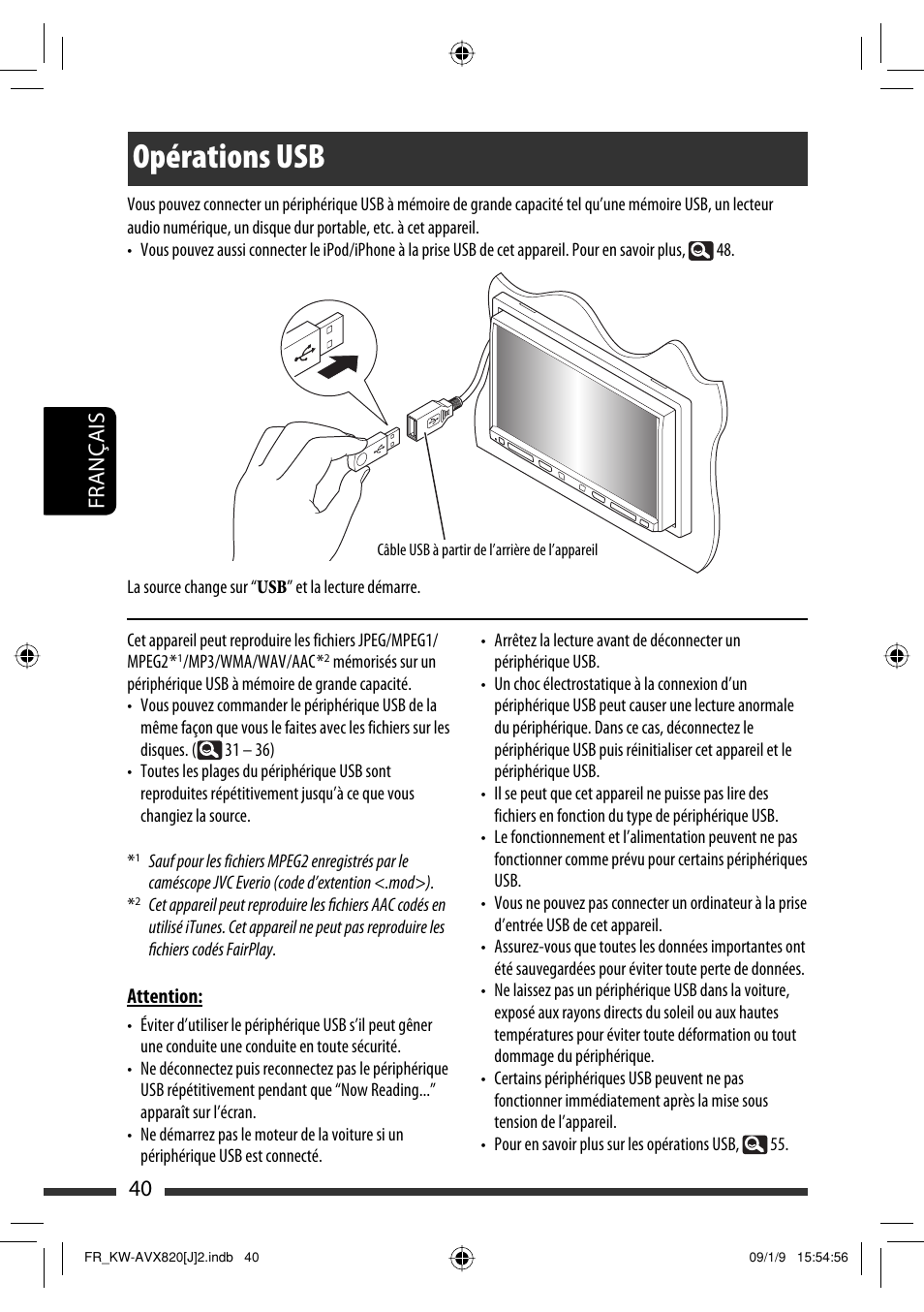 Opérations usb, 40 français | JVC KW-AVX820 User Manual | Page 176 / 207