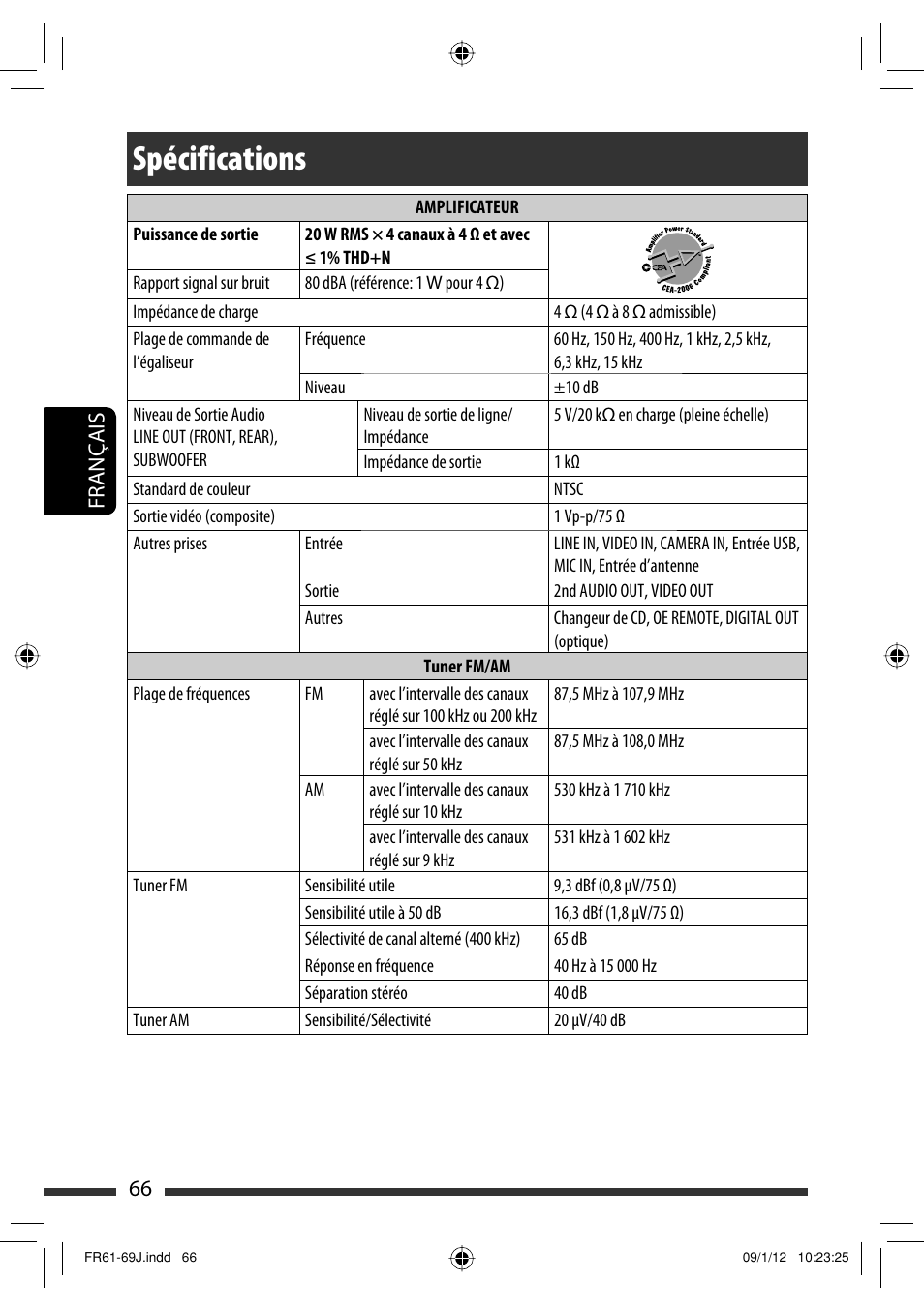 Spécifications, 66 français | JVC KW-AVX820 User Manual | Page 202 / 207