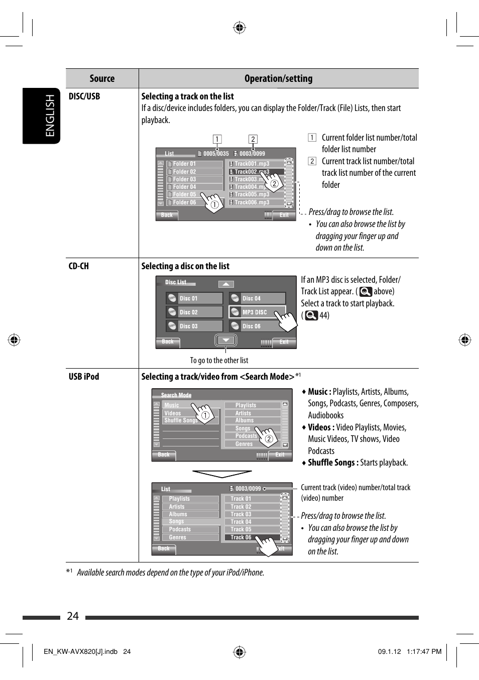24 english, Source operation/setting | JVC KW-AVX820 User Manual | Page 24 / 207
