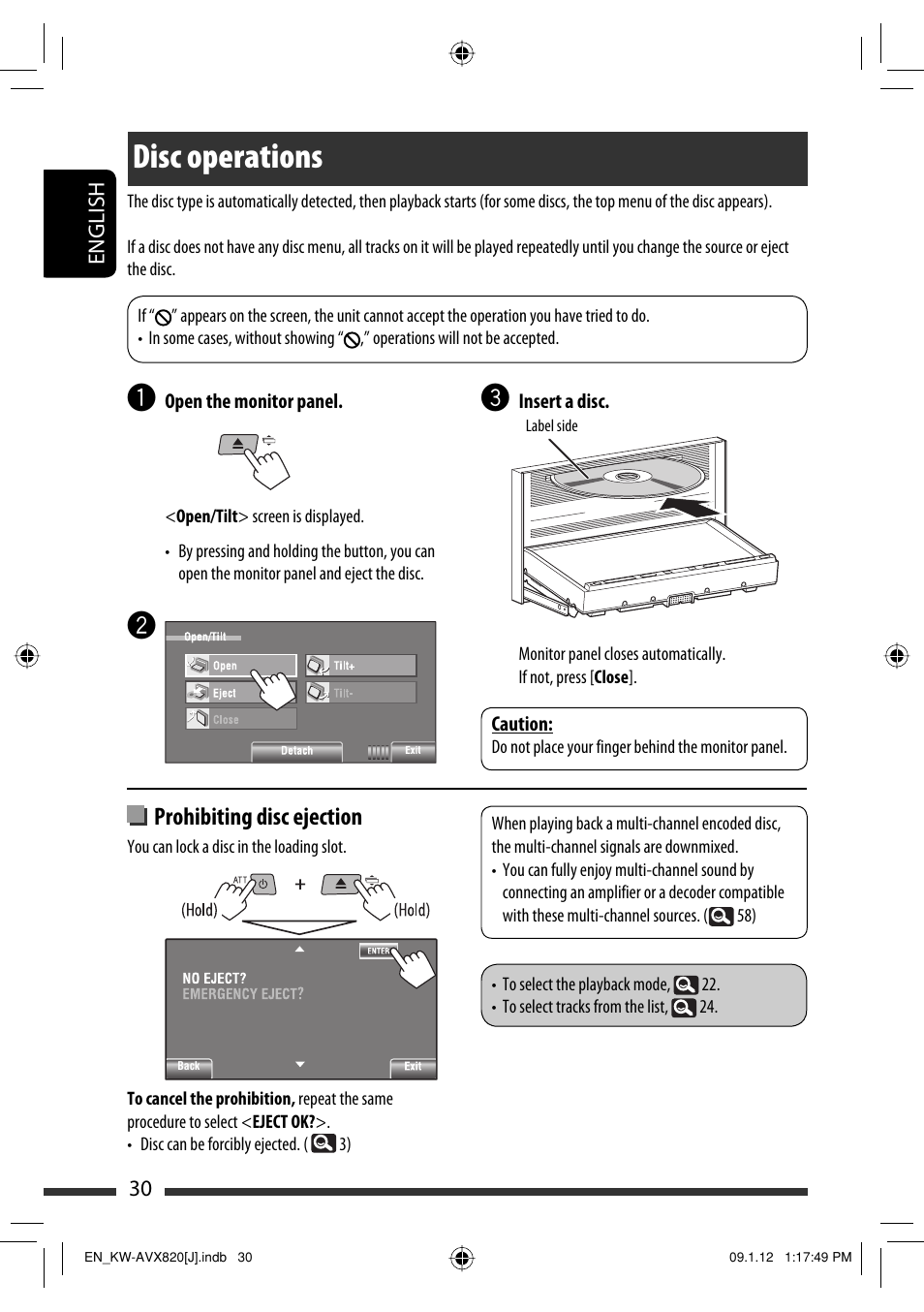 Disc operations, Prohibiting disc ejection | JVC KW-AVX820 User Manual | Page 30 / 207