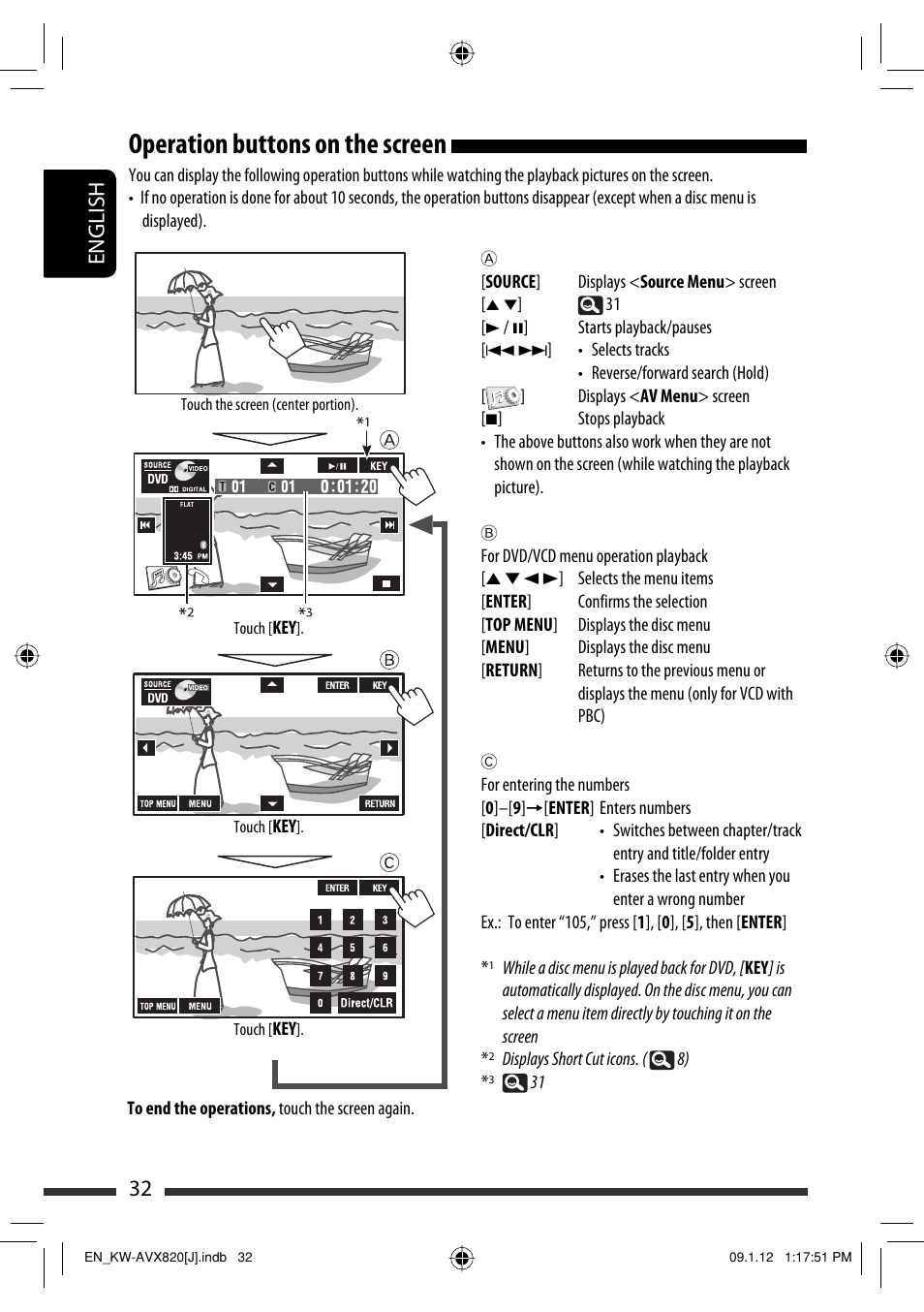 Operation buttons on the screen, 32 english | JVC KW-AVX820 User Manual | Page 32 / 207