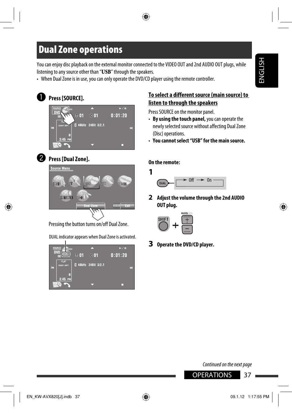 Dual zone operations | JVC KW-AVX820 User Manual | Page 37 / 207