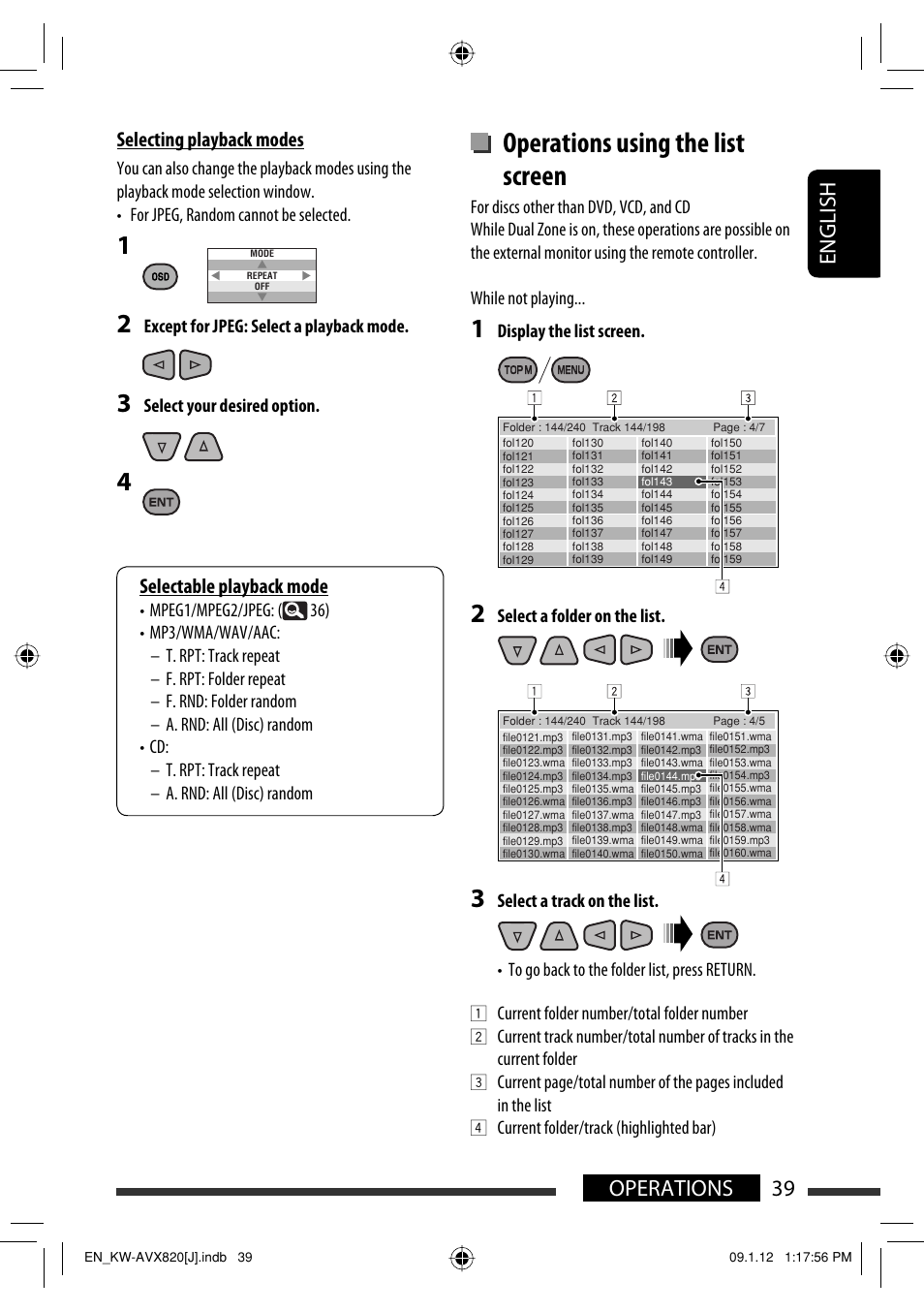 Operations using the list screen, 39 operations english | JVC KW-AVX820 User Manual | Page 39 / 207