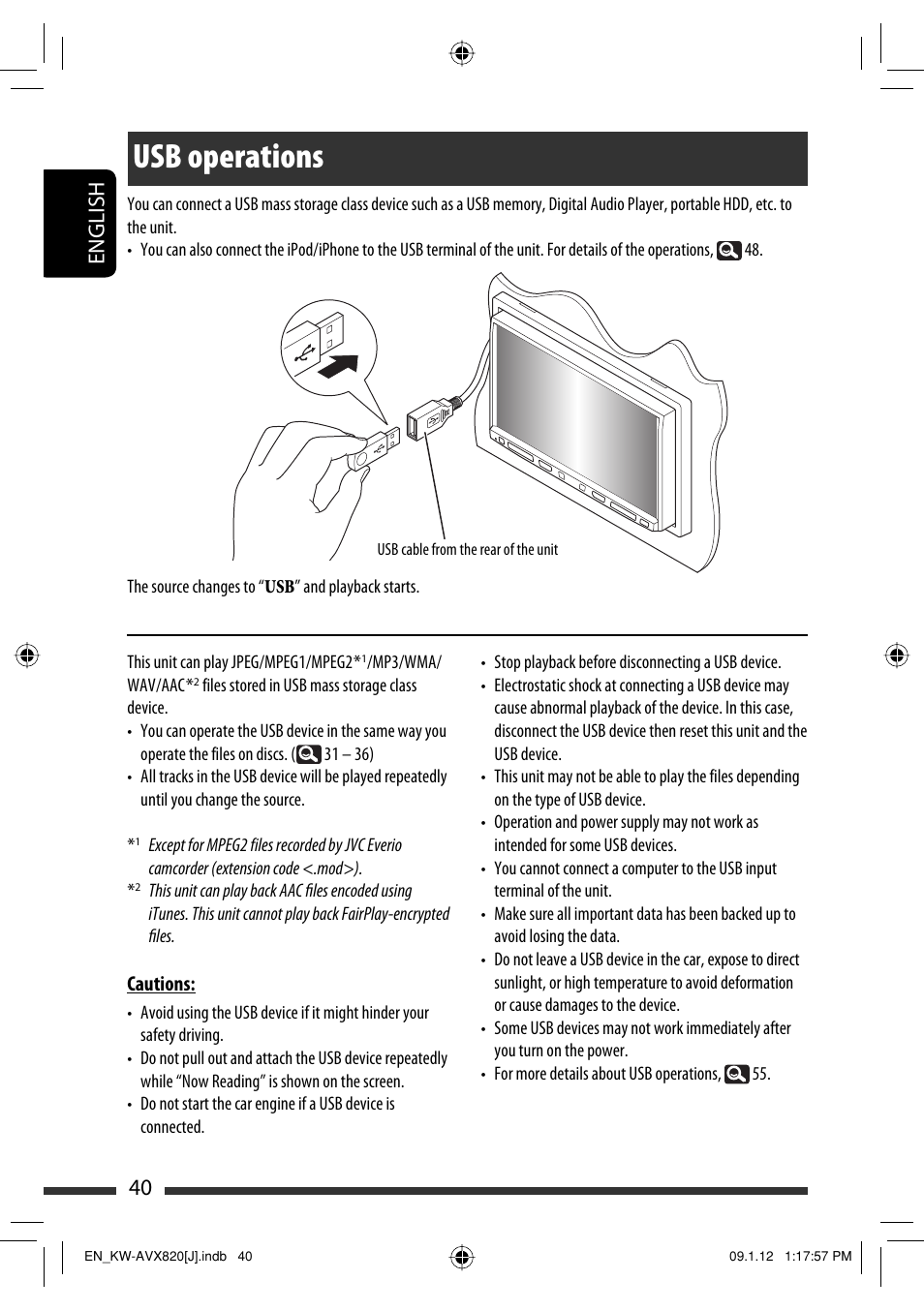 Usb operations, 40 english | JVC KW-AVX820 User Manual | Page 40 / 207