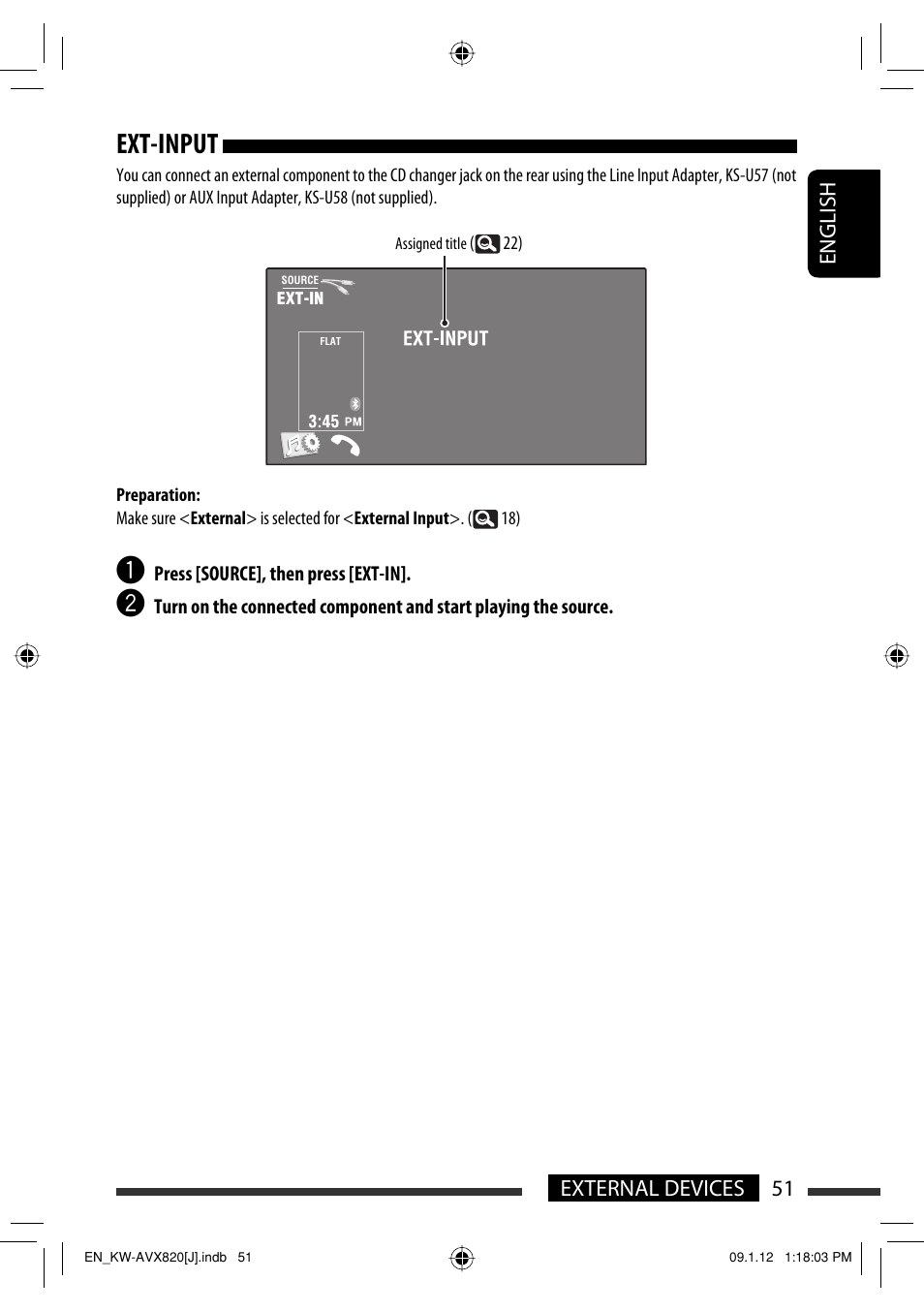 Ext-input, 51 external devices english | JVC KW-AVX820 User Manual | Page 51 / 207