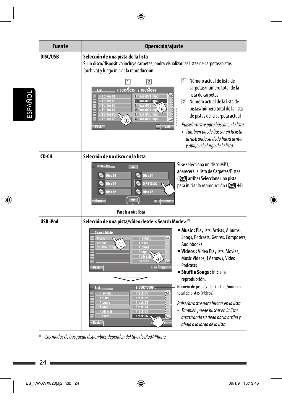 24 español, Fuente operación/ajuste | JVC KW-AVX820 User Manual | Page 92 / 207