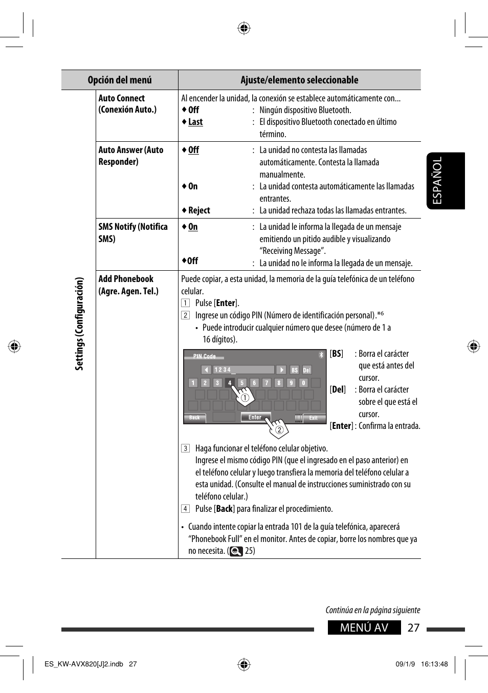 27 menú av español | JVC KW-AVX820 User Manual | Page 95 / 207