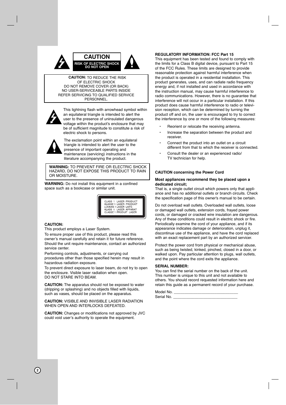 Caution | JVC HR-XVC17SU User Manual | Page 2 / 39