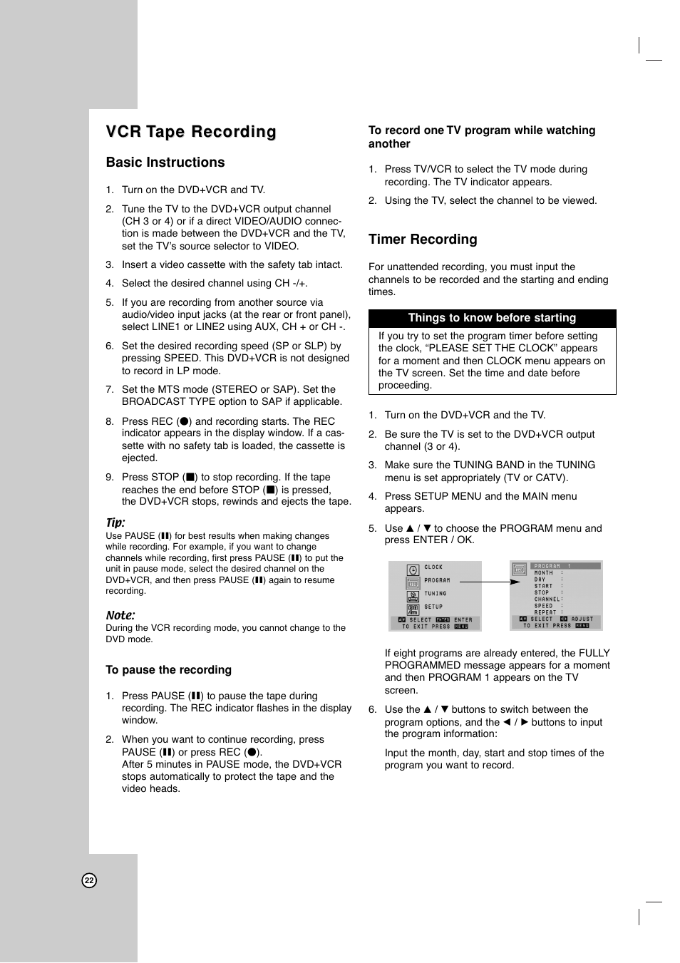 Vcr t t ape recor ape recor ding ding, Basic instructions, Timer recording | JVC HR-XVC17SU User Manual | Page 22 / 39