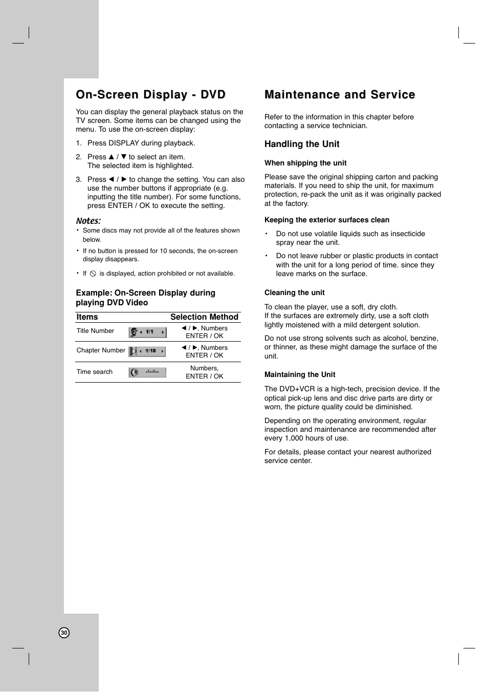 On-screen displa, On-screen displa y - d y - d vd vd, Maintenance and ser | Maintenance and ser vice vice | JVC HR-XVC17SU User Manual | Page 30 / 39