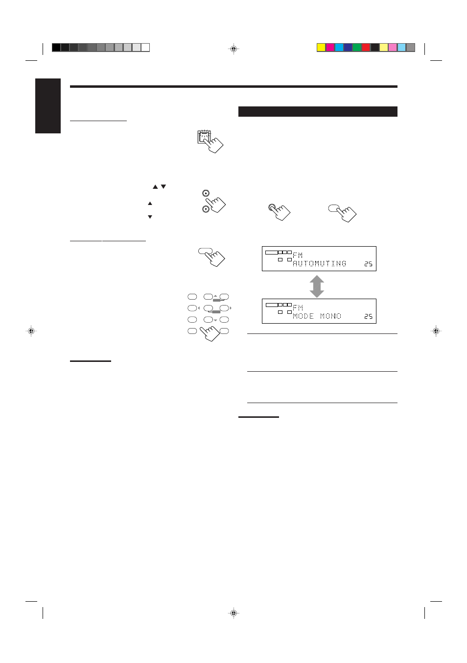 English, Press fm/am to select the band (fm or am), Press fm/am | Selecting the fm reception mode, Press fm mode | JVC RX-8010VBK User Manual | Page 26 / 62