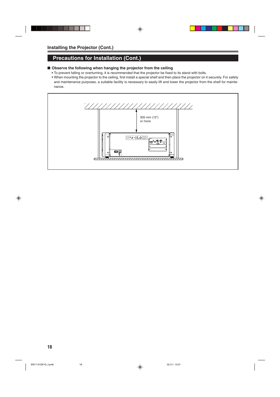 Precautions for installation (cont.) | JVC DLA-QX1G User Manual | Page 20 / 64