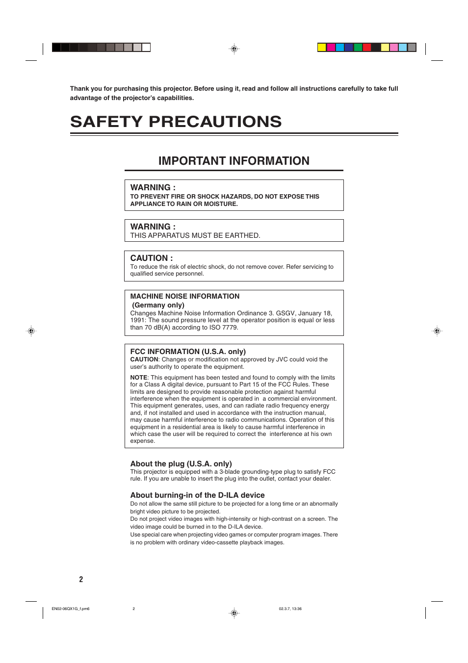 Safety precautions, Important information | JVC DLA-QX1G User Manual | Page 4 / 64