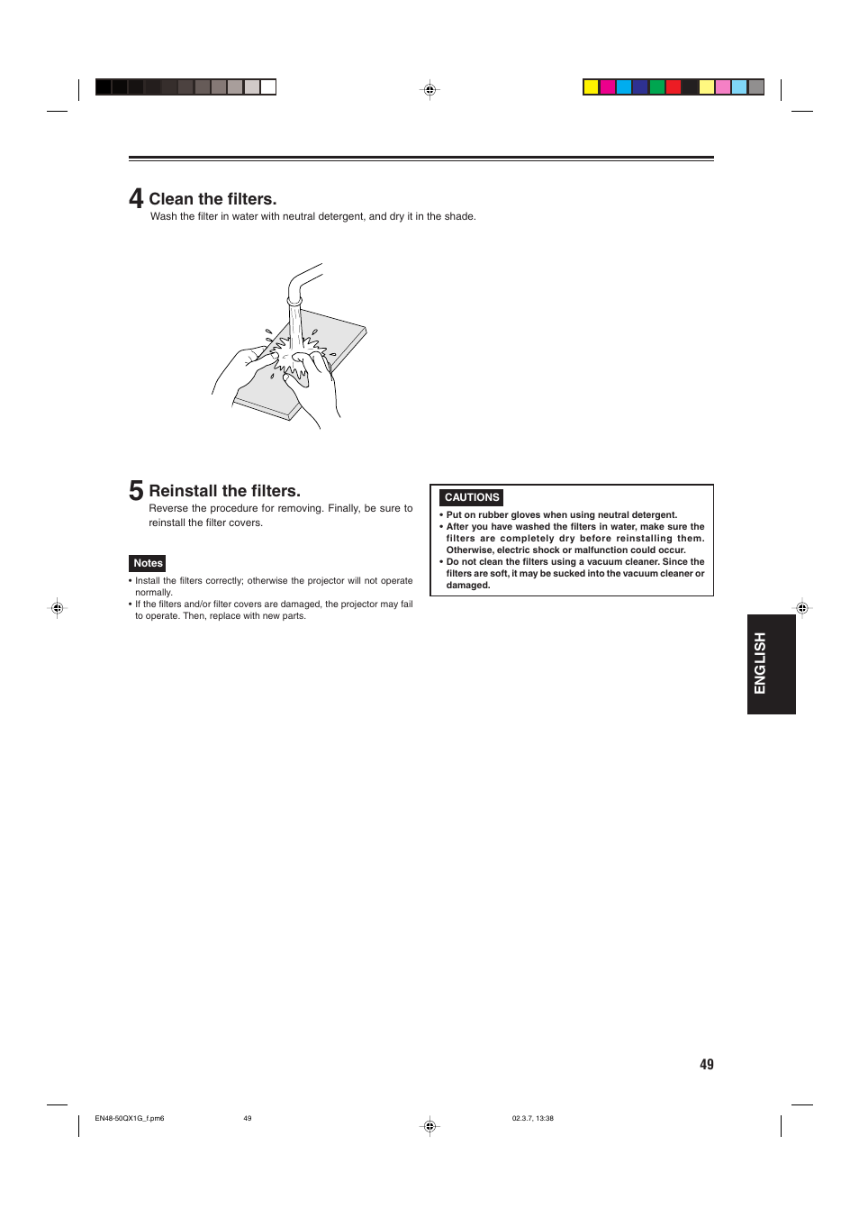 Reinstall the filters, Clean the filters | JVC DLA-QX1G User Manual | Page 51 / 64