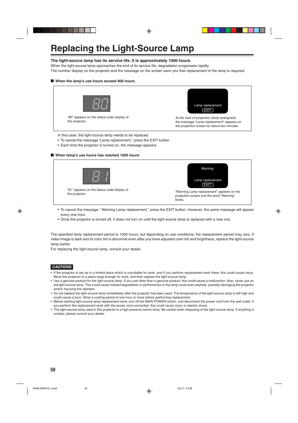 Replacing the light-source lamp | JVC DLA-QX1G User Manual | Page 52 / 64