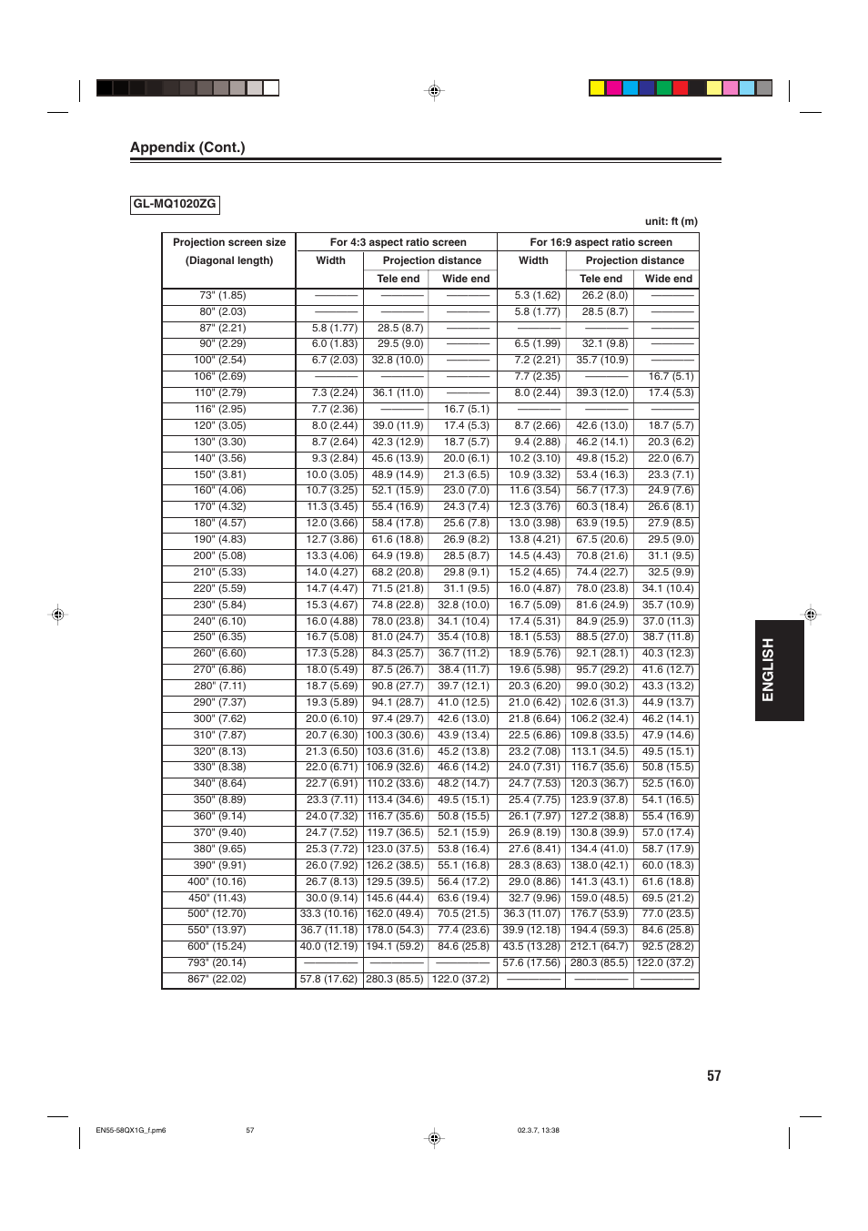 57 english, Appendix (cont.) | JVC DLA-QX1G User Manual | Page 59 / 64