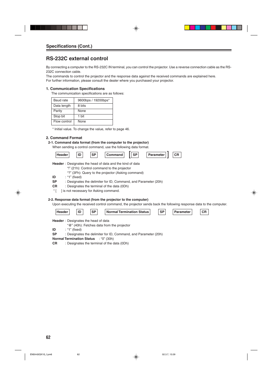 Rs-232c external control | JVC DLA-QX1G User Manual | Page 64 / 64