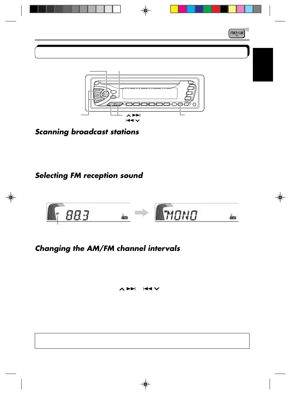 Other convenient tuner functions, Scanning broadcast stations, Selecting fm reception sound | Changing the am/fm channel intervals | JVC HA KD-S600 User Manual | Page 9 / 26