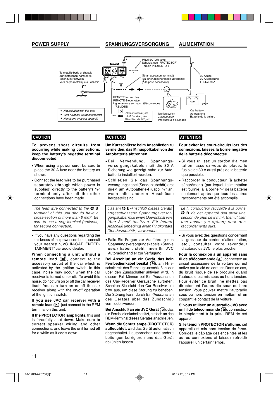 Power supply, Power supply spannungsversorgung alimentation | JVC KS-AX6750 User Manual | Page 12 / 20
