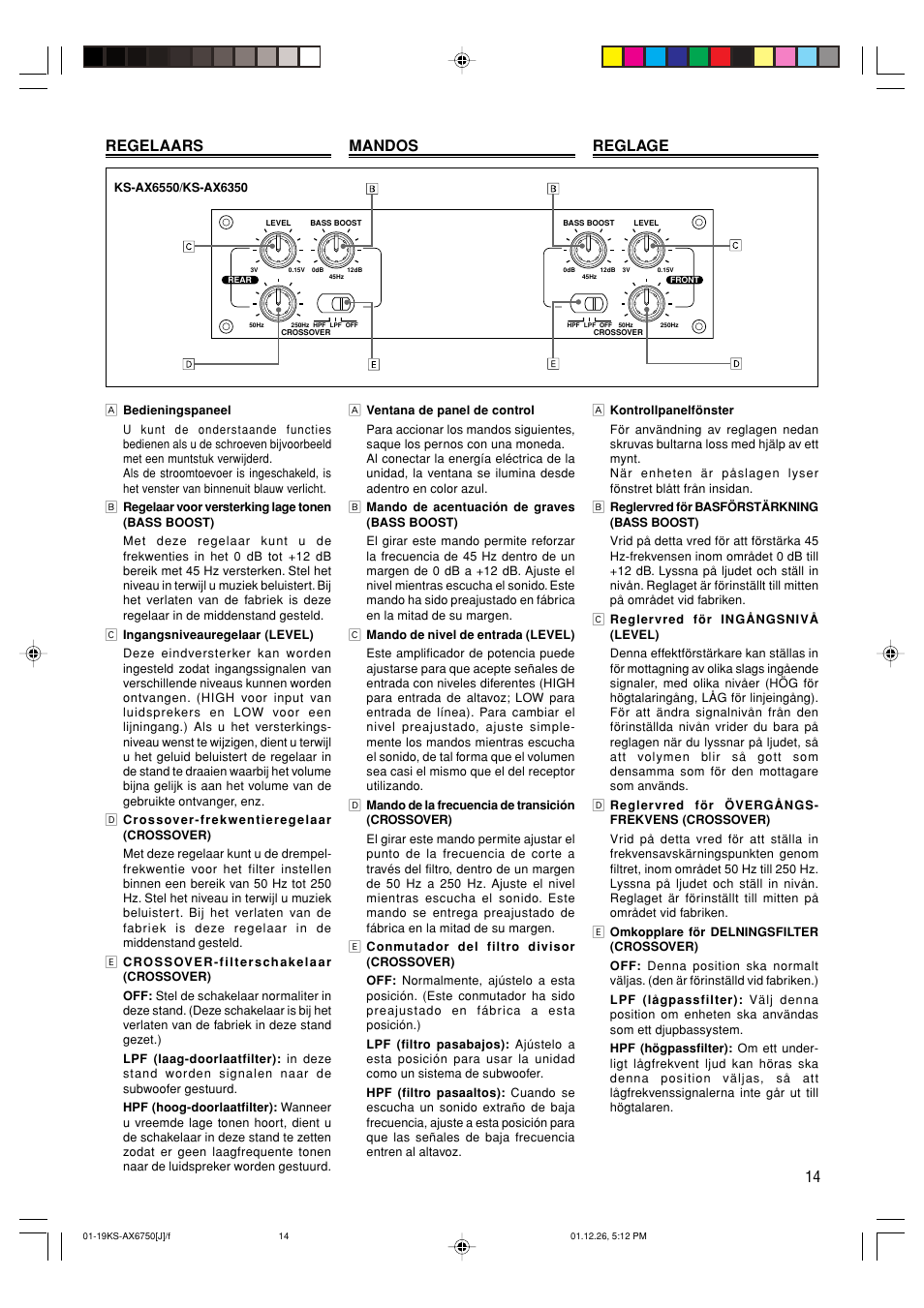 14 regelaars mandos reglage | JVC KS-AX6750 User Manual | Page 15 / 20