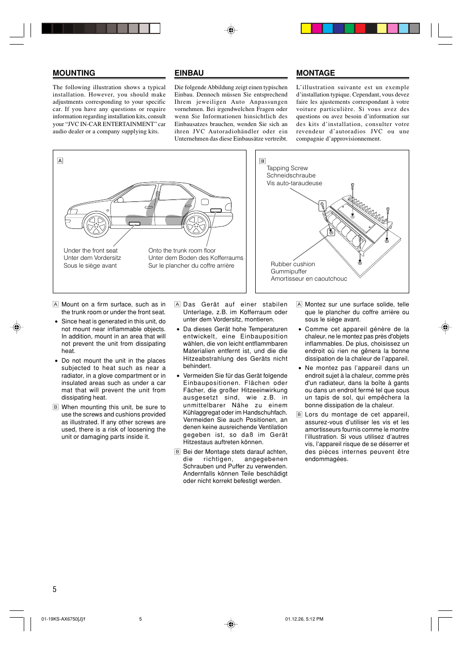 Mounting, Einbau, Montage | JVC KS-AX6750 User Manual | Page 6 / 20