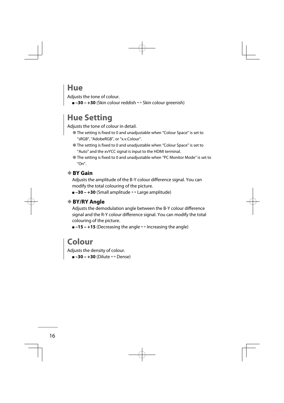 Hue setting, Colour | JVC GD-42X1E User Manual | Page 106 / 144