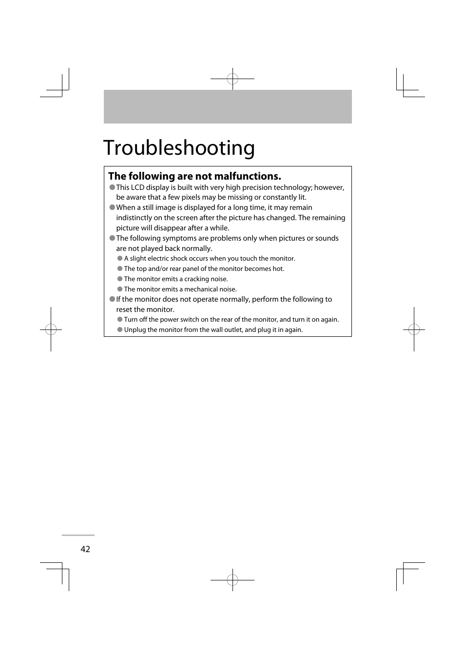 Troubleshooting, The following are not malfunctions | JVC GD-42X1E User Manual | Page 132 / 144