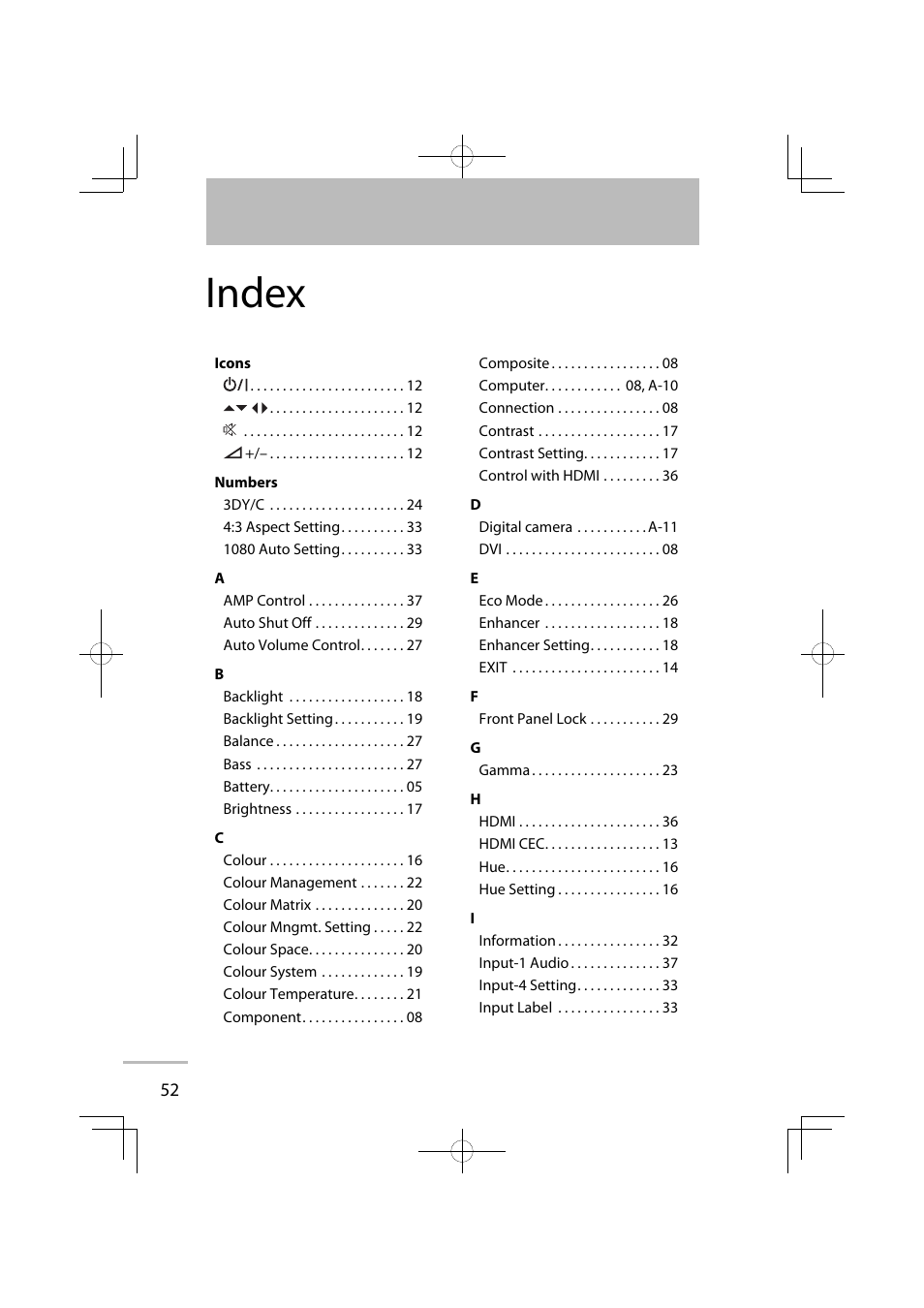 Index | JVC GD-42X1E User Manual | Page 142 / 144