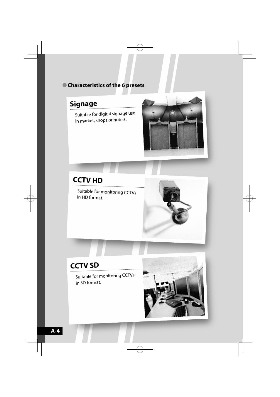 Cctv sd, Cctv hd, Signage | JVC GD-42X1E User Manual | Page 24 / 144