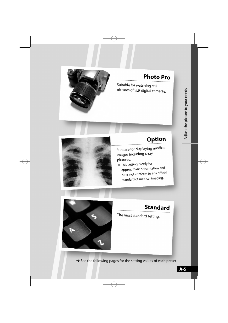 Standard, Photo pro, Option | JVC GD-42X1E User Manual | Page 25 / 144