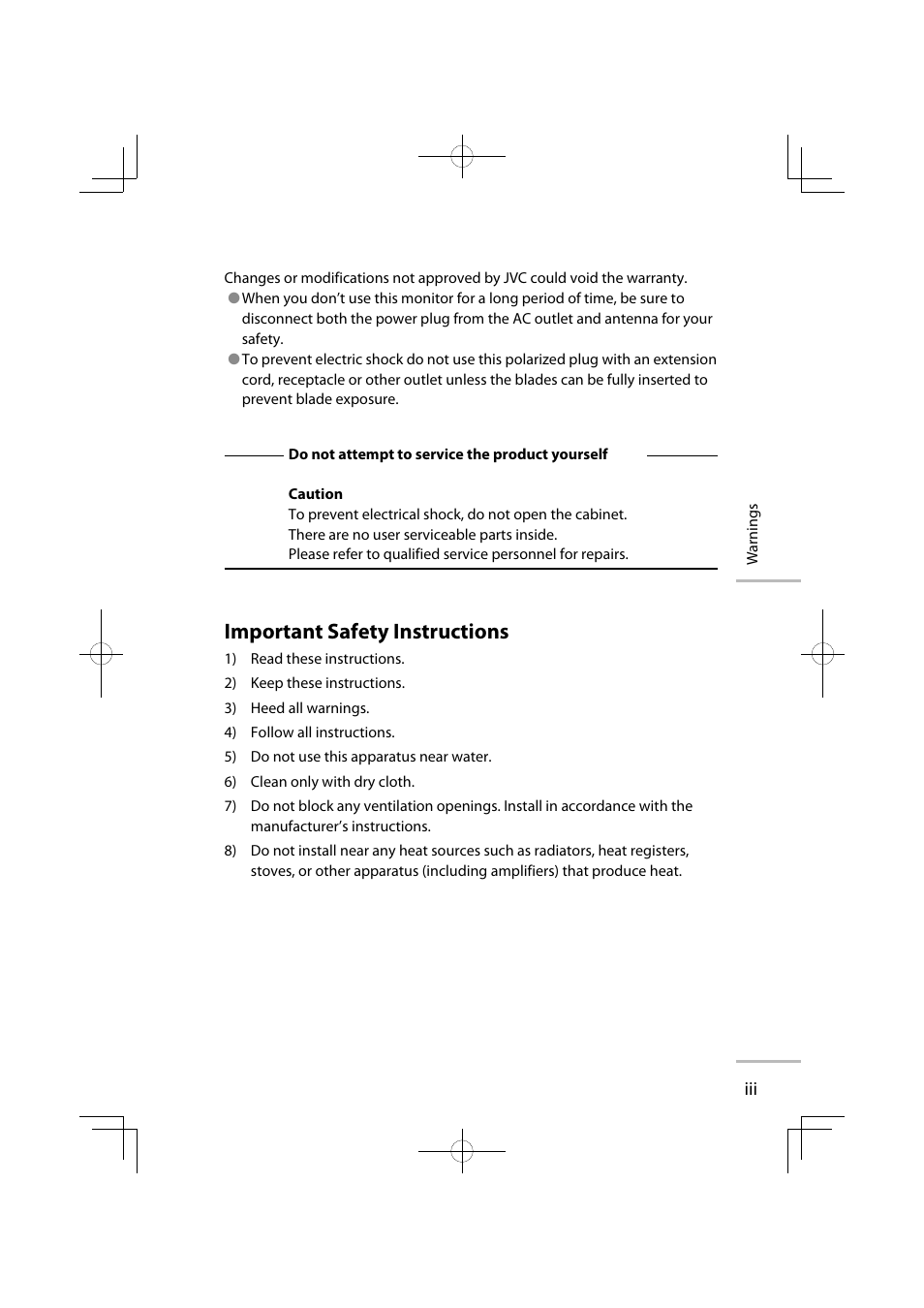 Important safety instructions | JVC GD-42X1E User Manual | Page 3 / 144