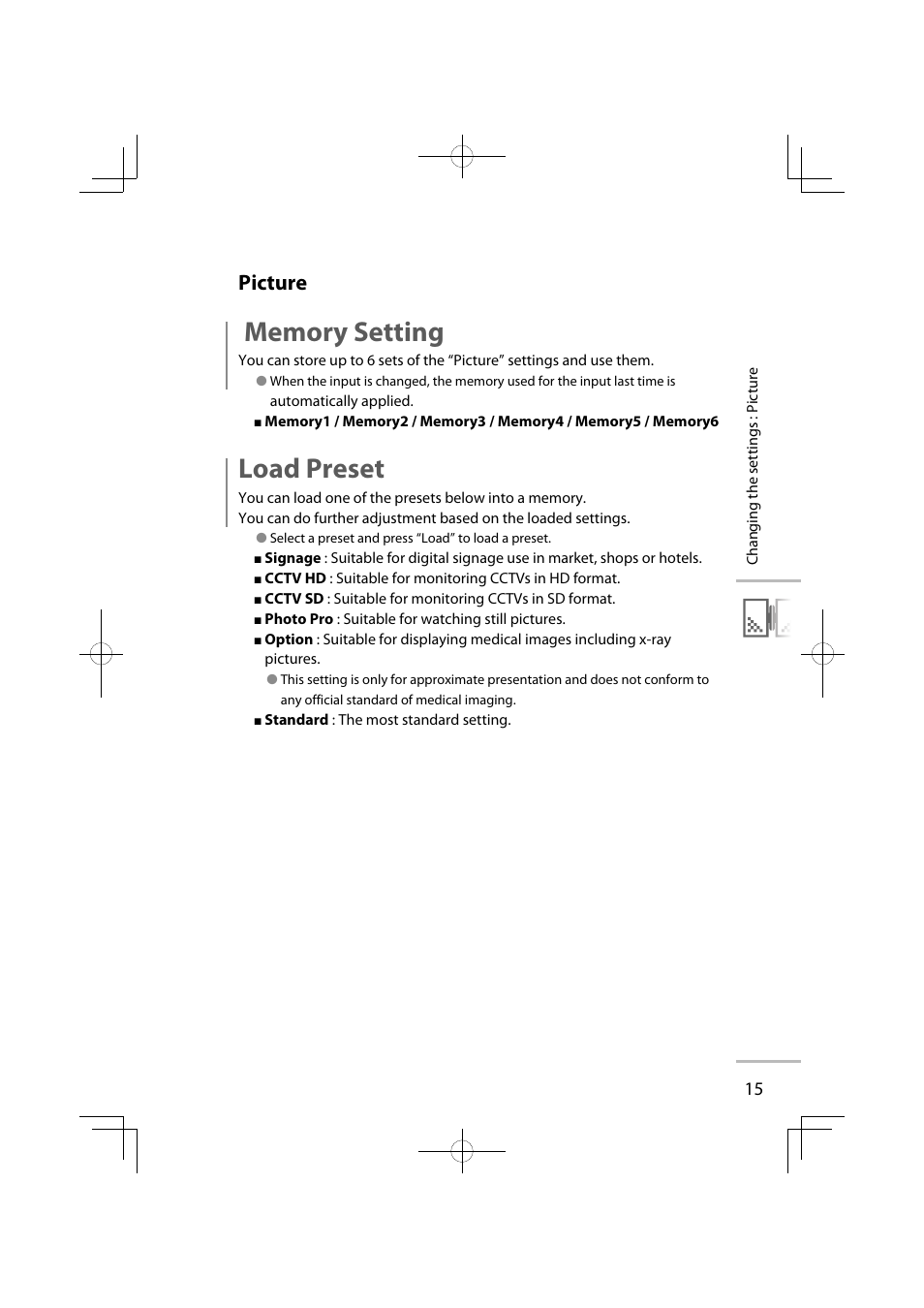 Load preset, Picture | JVC GD-42X1E User Manual | Page 33 / 144