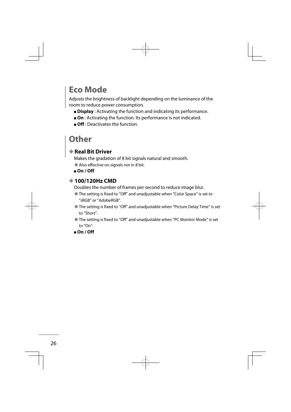 Eco mode, Other, Real bit driver | JVC GD-42X1E User Manual | Page 44 / 144