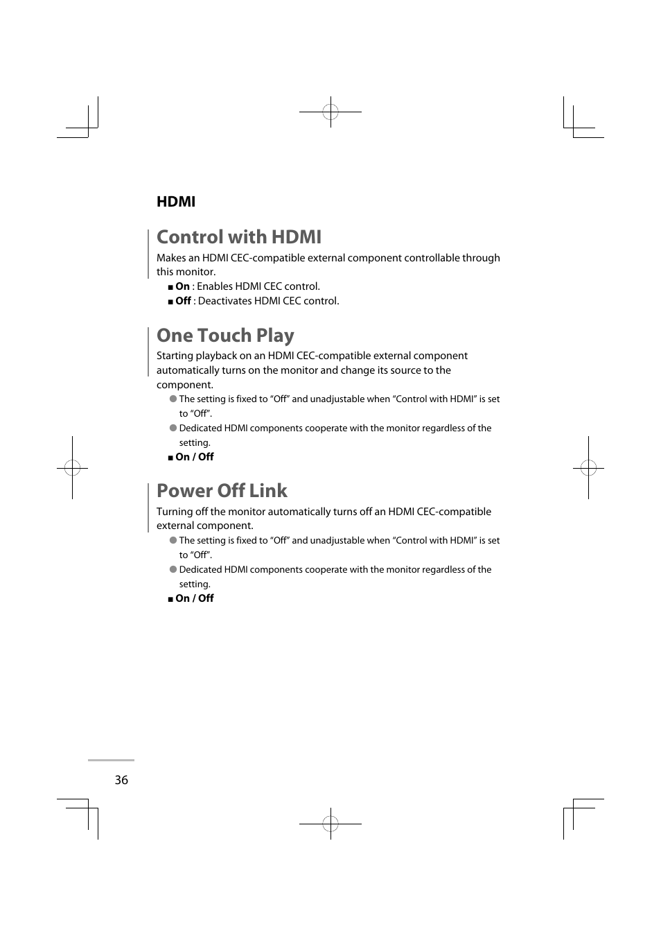 Control with hdmi, One touch play, Power off link | Hdmi | JVC GD-42X1E User Manual | Page 54 / 144