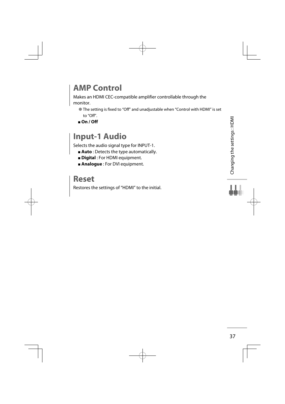 Amp control, Input-1 audio, Reset | JVC GD-42X1E User Manual | Page 55 / 144