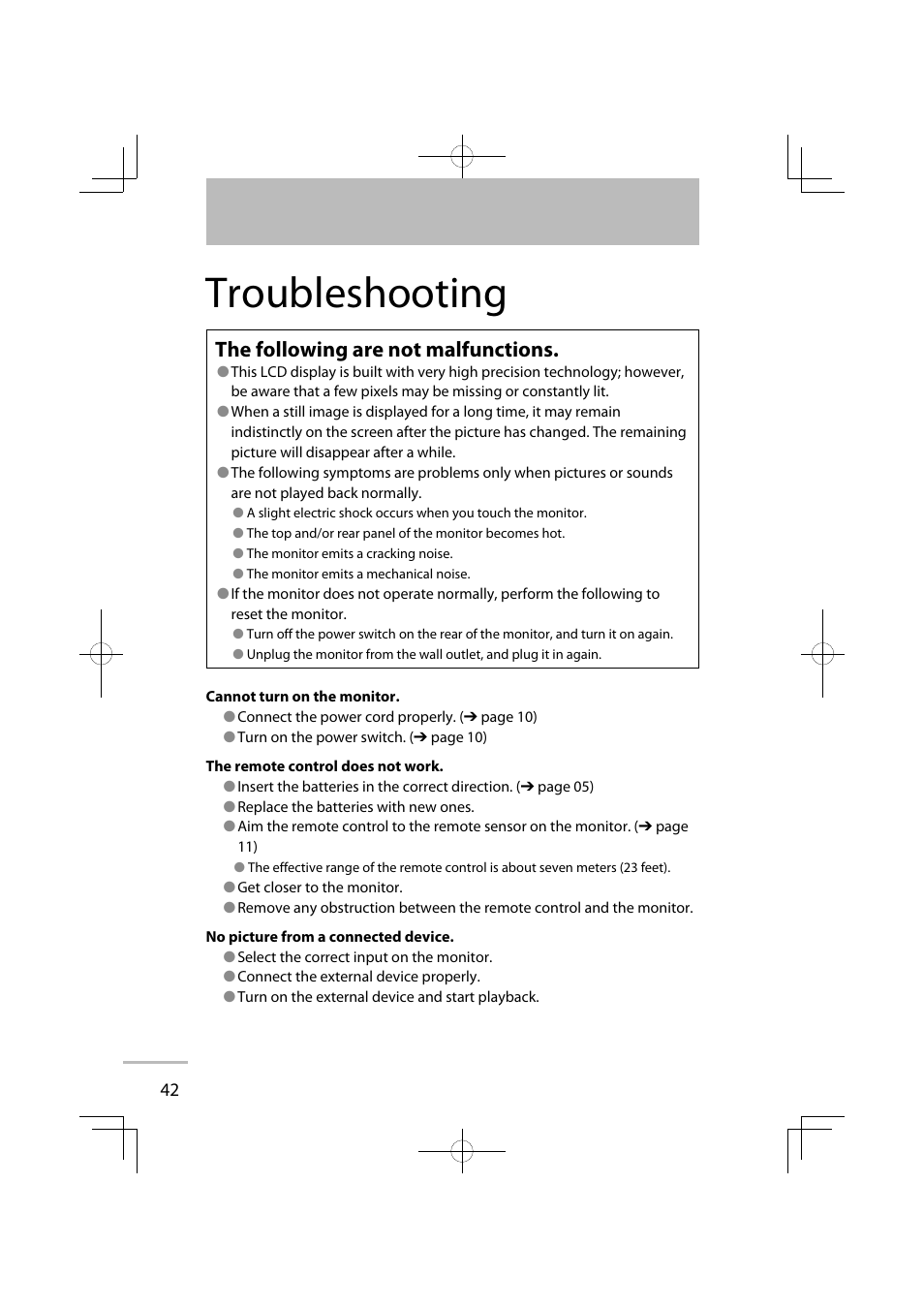 Troubleshooting, The following are not malfunctions | JVC GD-42X1E User Manual | Page 60 / 144