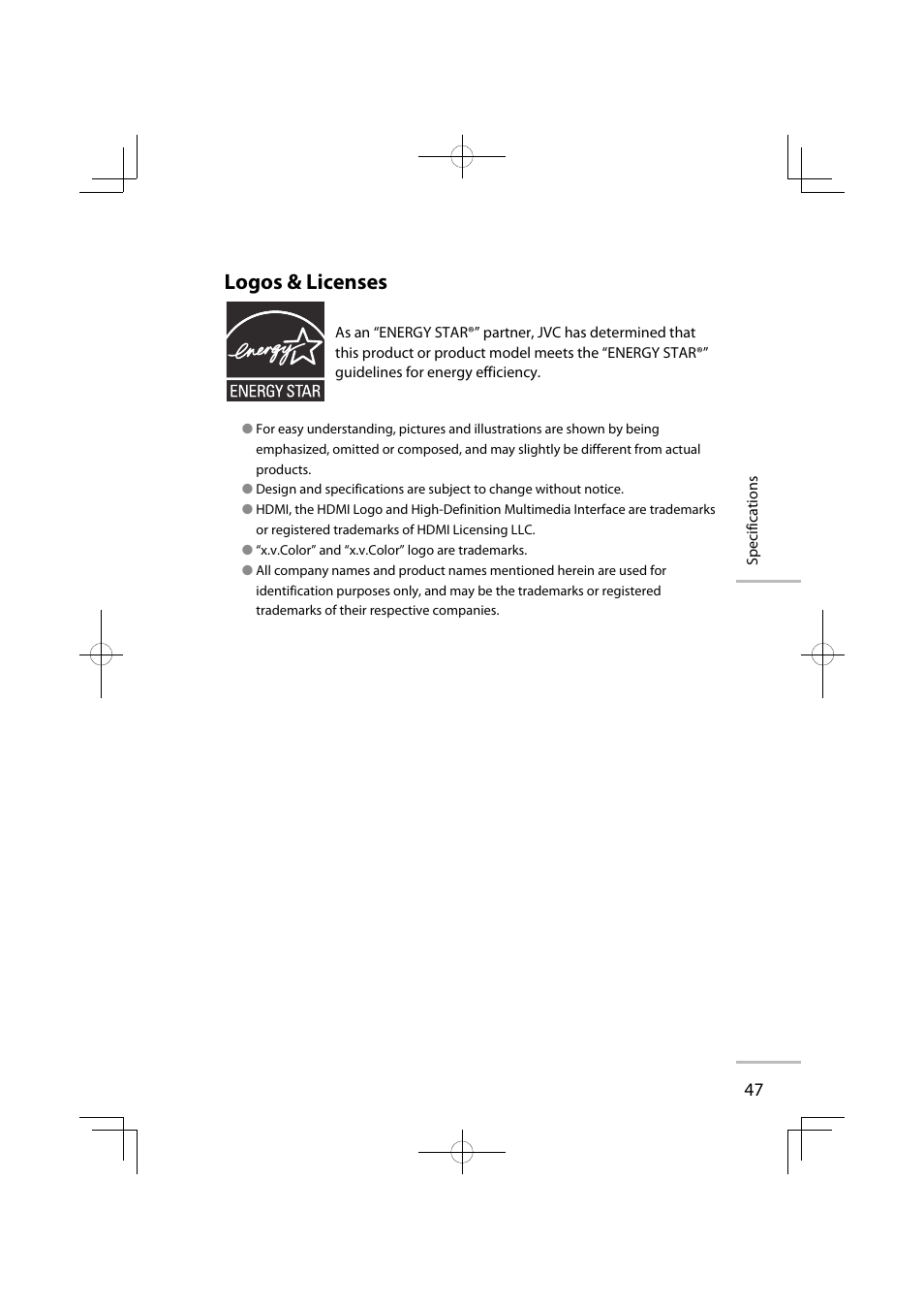 Logos & licenses | JVC GD-42X1E User Manual | Page 65 / 144